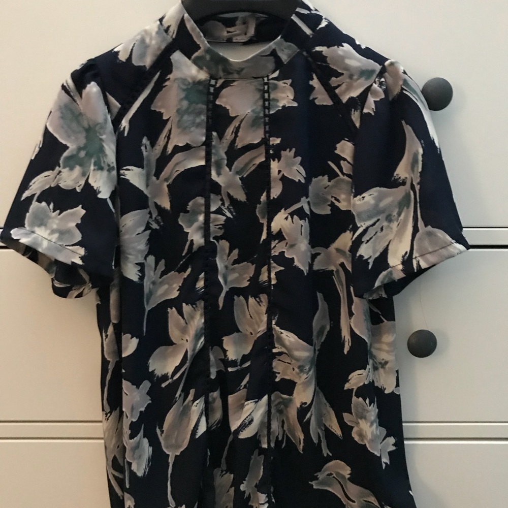 Navy blouse with lace detail